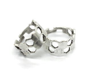 Adjustable Matt Silver Plated Honeycomb Rings | Hexagon Rings | Checkered Rings | Adjustable Brass Rings | Geometric Rings,  HNY1