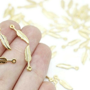 Shiny Gold Plated Feather Charms, Feather Findings, Tibetan Feathers, 4x17mm, Leaf Charm, Leaf Pendant, earring charm, Gold Leaf charm, LFFC