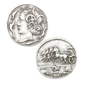 Phoenician Coin, Antique silver Roman coins, 36 mm Roman Empire artifact, Ancient Greek Rome art coins, Replica coins, Sicily coin art, HST