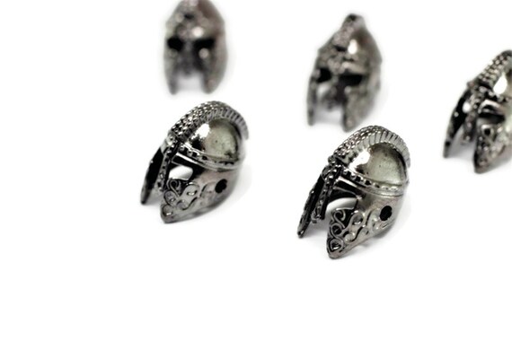 Gunmetal Gladiator Beads, 14x18 mm Helmet Beads with Two Holes, Spartan Helmet Bracelet Charms, Men Bracelet Charm, bracelet beads