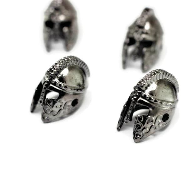 Perles de gladiateur Gunmetal, perles de casque 14x18 mm avec deux trous, breloques de bracelet de casque Spartan, breloques de bracelet pour hommes, perles de bracelet