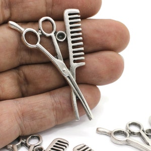 Antique Silver Plated Hairdresser Charm | Barber Necklace | Silver Charm | Scissors charm | Comb Pendant | Gift For Men | Barber Necklace