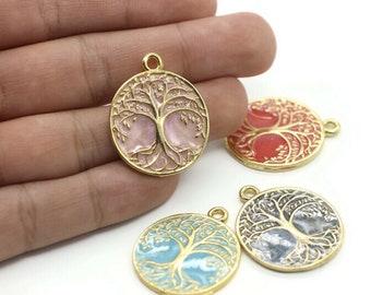 Pink Gold Plated Tree of Life Pendant | Enamel Tree of Life Necklace | Enamel Chakra Jewelry | Dainty Tree Of Life | Celtic Jewellery TOL