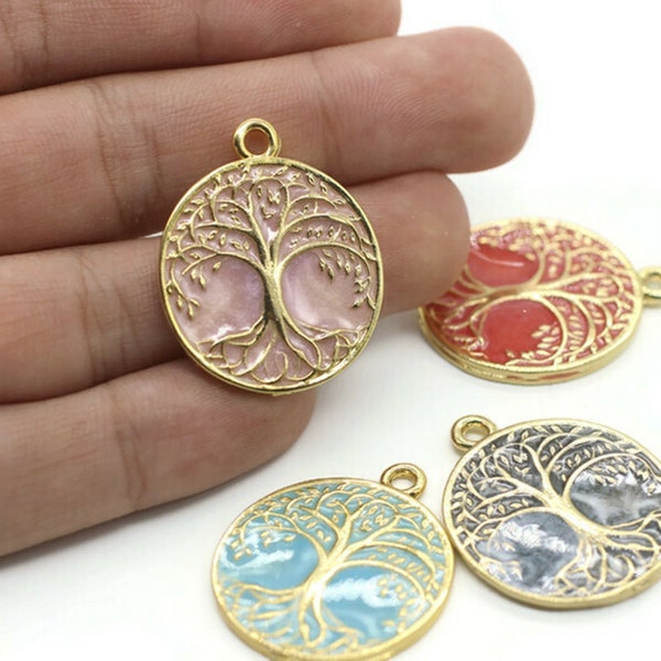 Pink Gold Plated Tree of Life Pendant | Enamel Tree of Life Necklace | Enamel Chakra Jewelry | Dainty Tree Of Life | Celtic Jewellery TOL