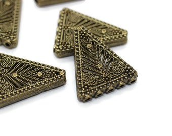 Brass Multi Strand Antique Bronze Triangle Filigree Connectors, 24x27 mm 5 Hole Laced Bronze Triangle Charms, TRBC