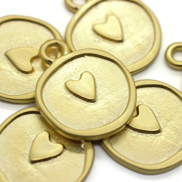 Heart in Coin Pendant, 24k Matt Gold Heart, Gold Heart Necklace, Medallion, Heart Pendant, Gold Pendant, Gold Plated Findings GHM
