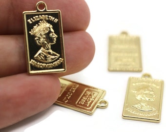 24k 光沢のあるゴールドバーペンダント、12 x 22 mm エリザベス
