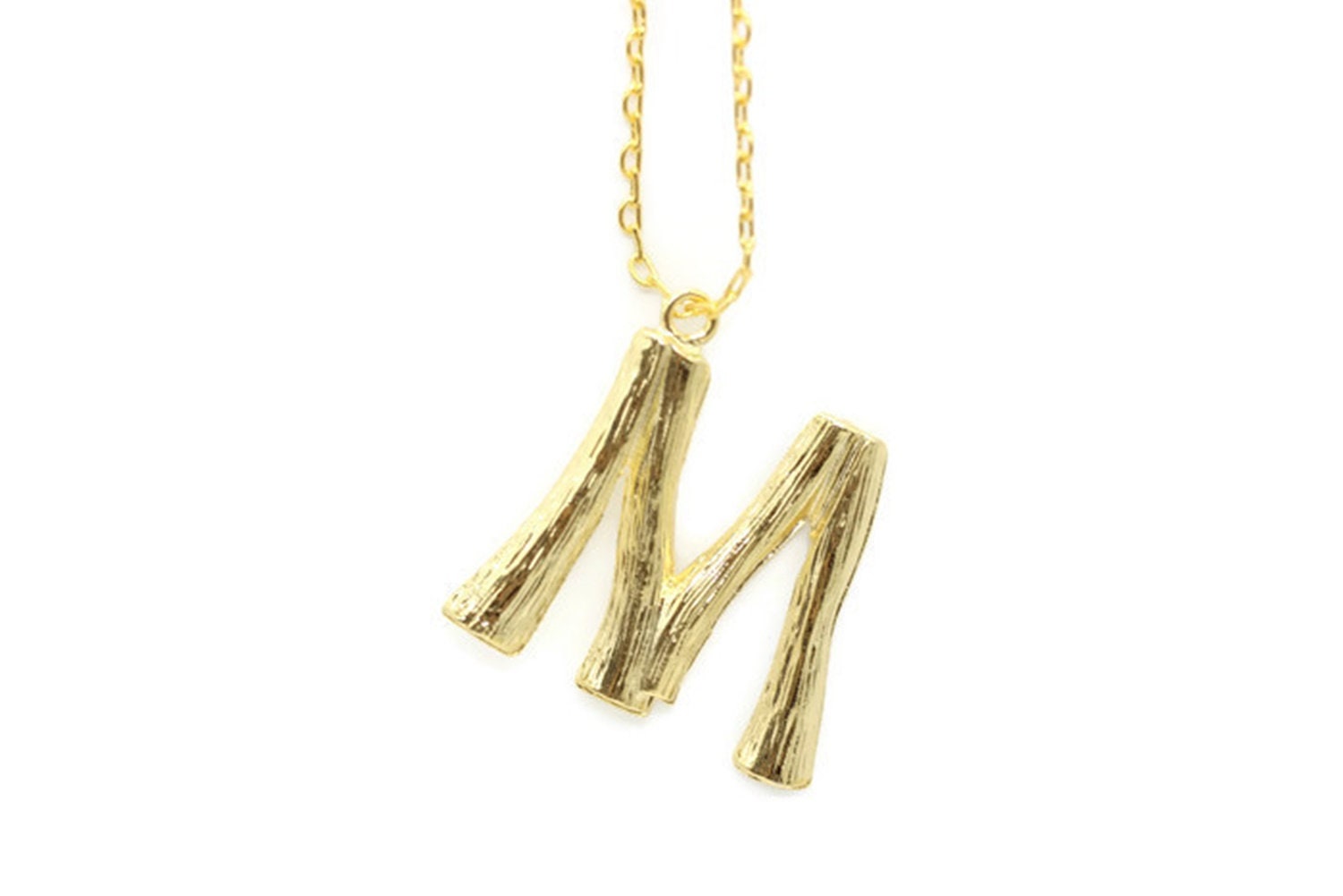 Letter M Initial Alphabet Letter Pendant Necklace in 24k Shiny