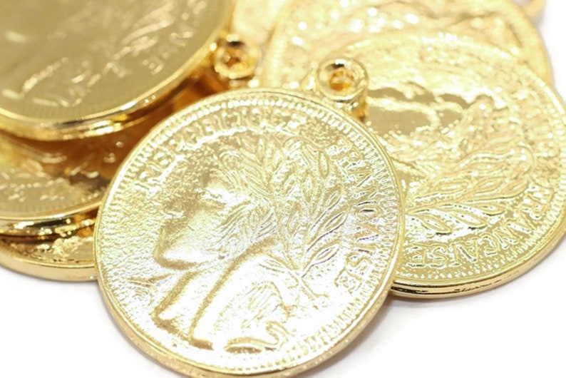 French Coin 29x35m Shiny Gold Pendant Gold Coin Charm Etsy