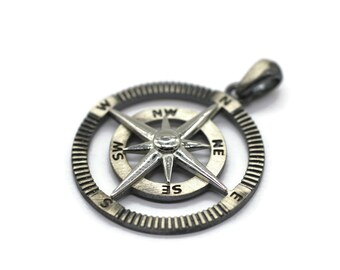 925 Sterling Mat silver North star charms, 30mm North star pendant,  medallion charms, Compass pendant, Father's Day, gift for her