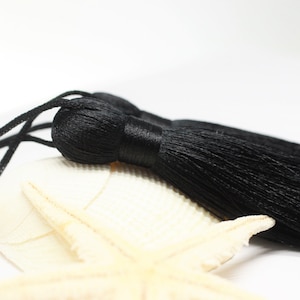 Black Tassel, Silky Tassel, 110 mm Large Tassels, Mala tassel, Jewelry Making, Tassel Pendants, jewelry tassel, PSK 049