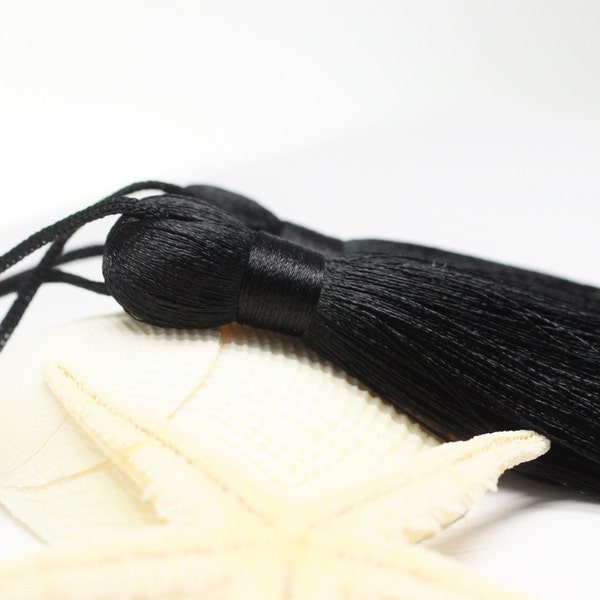 Black Tassel, Silky Tassel, 110 mm Large Tassels, Mala tassel, Jewelry Making, Tassel Pendants, jewelry tassel, PSK 049