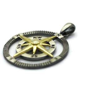 925 Sterling Mat silver North star charm, 30mm gold plated North star pendant, medallion charms, Compass pendant, Father&#39;s Day, gift for her