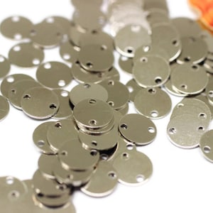8 mm Silver Tone Tiny Round Charms, 8 mm Two Holes Connectors, Round Stamping Discs, Stamping Blanks, Stamping Tags, SLVS