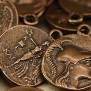 Antike Kupfer Münzen, 24x30 mm Kupfer Anhänger, doppelseitige Charms, römische Anhänger, Medaillon Anhänger, Caesar Münzen, Münzanhänger, GRRC