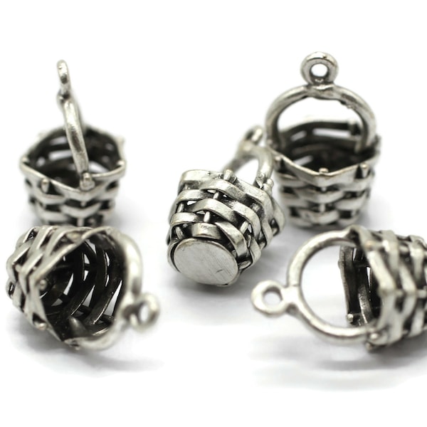 Matt Silver Plated Basket charm, Silver basket pendant, Hamper charms, earring charms, necklace charms, hamper pendant, Small Basket