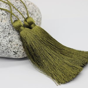 Olive Green Tassel, Large Tassel, Silky Tassel, 110 mm Large Tassels, Jewelry Making, Tassel Pendants, tassel necklace, PSK 052