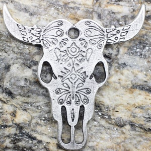 Matt Silver Cattle Charm 48x50 mm, Bull pendants, Cattle Skull charm, Buffalo Skull, Buffalo pendant, Bull skull charms, BBNC