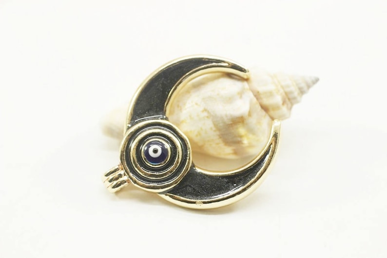 Evil Eye Horn Pendant Gold Plated Crescent Pendant 25x30 Mm Etsy