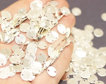 Silver Plated Tiny Round Charms, 10 mm Two Holes Connectors, Round Stamping Discs, Stamping Blanks, Stamping Tags, Coin Charms, SPDS