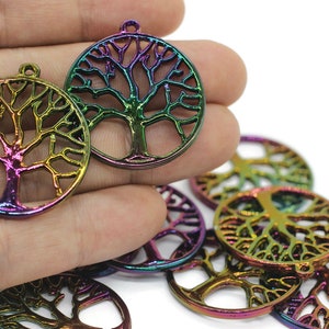 Rainbow Large Tree of Life Charms, 32x36mm Tree of Life Bracelet Charms, Jewelry Connectors, Necklace charms, Tree of Life pendant, TROC