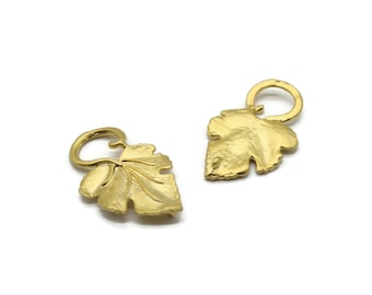 24 K Gold Plated Hammered Leaf Pendant, Necklace Jewelry, Gold Plated Maple Charm 21 x 36mm, Leaves pendant, Earring Necklace pendant charm