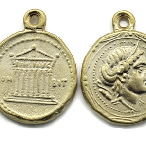 24 K Matt Gold Hera Coin Pendant, 25x32 mm Gold Pendant, coin charms, Roman Pendants, Medallion Pendant, Hera charms, Gold Coins, HRCP