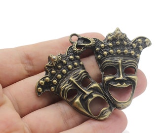 Antique Bronze Theatre mask Charms,  Necklace charm |DIY jewelry | Making necklace, Comedy and Tragedy charms, Theatre pendant,