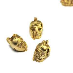 Matt Gold Plated Spartan Skull Beads, 19mm Spartan helmet, Knife Paracord Lanyard, Slide Bracelet Charms, Skull Beads, Bracelet Beads