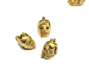 Matt Gold Plated Spartan Skull Beads, 19mm Spartan helmet, Knife Paracord Lanyard, Slide Bracelet Charms, Skull Beads, Bracelet Beads