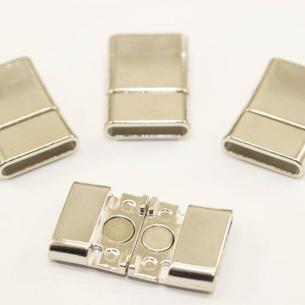 Silver Flat Magnetic Clasps, 18 x 25 mm Strong Magnet Clasp For Leather Bracelet , 3x16mm Inner Diameter, magnetic clasp bracelet
