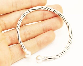 Spiral Matt Silver Plated Cuff Bracelet Bangle with ball, Customizable Silver Cuff, Bracelet Bangle, Cuff Bangle, Cuff Bracelet