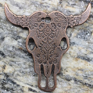 Antique Copper Cattle Charm 48x50 mm, Buffalo pendant, skull charm, Buffalo Skull, cowboy charm, charm necklace, necklace charm, BBNC