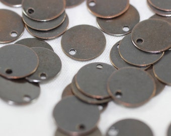 Antique Copper Round Charms, 10 mm One Hole Connectors, Round Stamping Discs, Stamping Blanks, Stamping Tags, 10 mm disc, disc charms