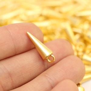Gold Plated Mini Spike Charms, 6.5x20mm Spike Pendants, Conical Spike, Spike Findings, earrings charms, pendulum Charms, spiky charms, SPKC