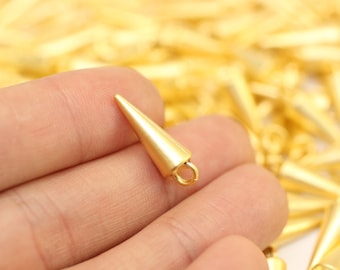 Vergoldete Mini Spike Charms, 6,5 x 20 mm Spike Anhänger, Konische Spike, Spike Zubehör, Ohrringe Charme, Pendel Charme, SPKC