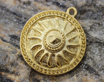 Matt Gold Coins, 31x35 mm Gold Pendant, Medallion Pendant, Medusa charms, Sun charms, coin charms, necklace charms, medusa pendant, MDVC