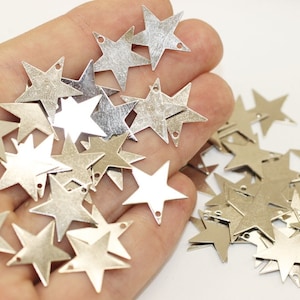 Silver Color Tiny Star Charms, 16 mm Connectors with hole, Star Tags, Stamping Blanks, Stamping Tags, Star pendant, Stamping Star