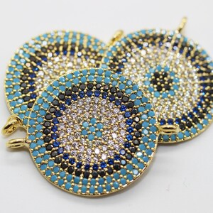 24k Gold Disc Anhänger mit blauem Zirkon, Zirkon Anhänger, Kreis Anhänger, 21x28mm, Armband Charms, Zircon Disc charm, Circle Cz Anhänger, RNZC