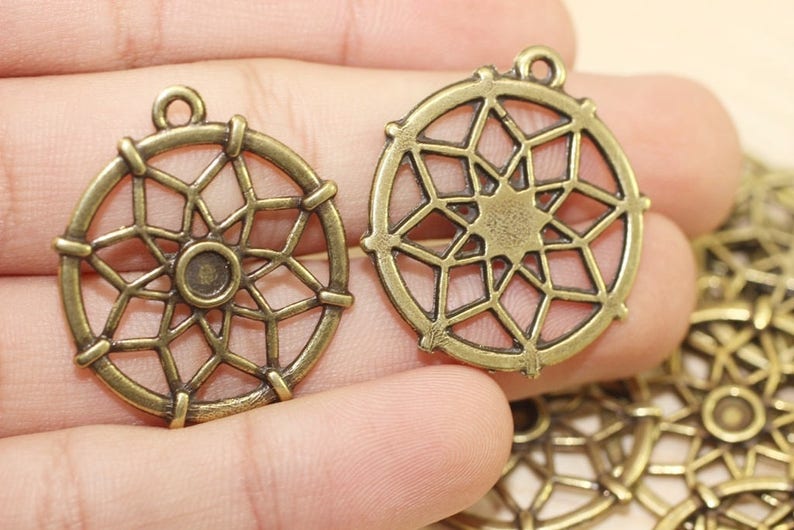 Lotus Pendant 27x30 mm,Lotus flower pendant Egyptian Pendant Round Pendant Bronze Pendants Flower Pendant Antique Bronze Lotus Pendant