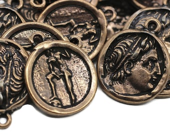 Antique Copper Caesar coin charms, Earring charms, Greek charms, olympus charms, Caesar pendant, Caesar charms, medallion charms, RRCP