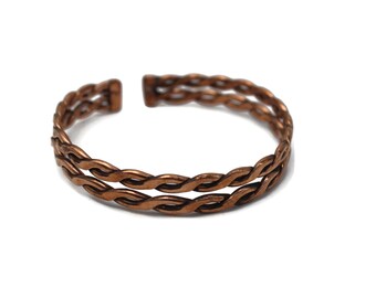 Handmade Braided Copper Cuff Bracelet Unisex, Double Twisted Adjustable Bangle, Rustic Oxidized Copper Healing Jewelry Gift Idea
