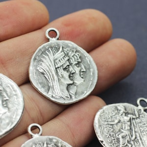 Ancient Egypt Coins, Matt silver Coins, coin pendant, double side charms, Egyptian Pendant, Pharaoh coins, Pharaoh charms, coin charms, EGYP