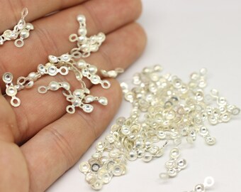 Zilverkleurige eindsluiting met lus, binnen: 3,5 mm, uiteinde knoopsluiting, eindkap koord, krimphoes, krimpuiteinde, eindsluiting, kraalpunt, EDMC