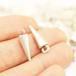 Matt Silver Mini Spike Charms, 6.5x20mm Spike Pendants, Conical Spike, Spike Findings, earrings charms, pendulum Charms, spike earrings SPKC