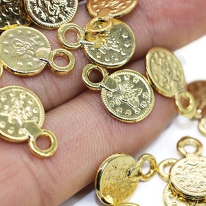 Shiny Gold Plated 15 mm Ottoman Signature Charms, Ottoman Coins, Ottoman Charms, Coin charms, coin necklace charms, Gold ottoman charm, OTMP