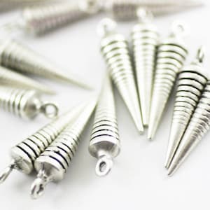Matt Silver Spike Charms, 7x30 mm Spike Pendants, Conical Spike, spike Findings, Long Spike Necklace, pendulum Charms, SPBC