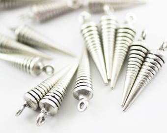Dijes de espiga de plata mate, colgantes de espiga de 7 x 30 mm, espiga cónica, accesorios de espiga, collar de espiga larga, dijes de péndulo, SPBC