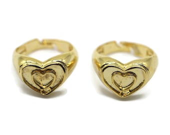 Adjustable 24 K Shiny Gold Plated Love Ring | Hugg Ring | Heart Rings | Adjustable Brass Ring | Icon Ring, Emoji rings, Love you HRT01