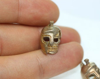 Injured Spartan Skull Beads - Antique Brass Charm - 19mm Spartan helmet - Knife Paracord Lanyard - Handmade